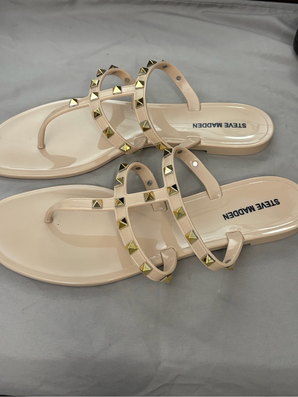 Steve Madden Nude Patent Studded T-Strap Sandals